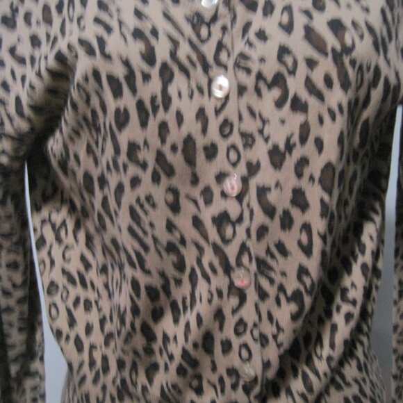 Wet Seal Long Sleeve Leopard Animal Print Sheer Button Up Sweater Women Sz Large - Picture 2 of 6